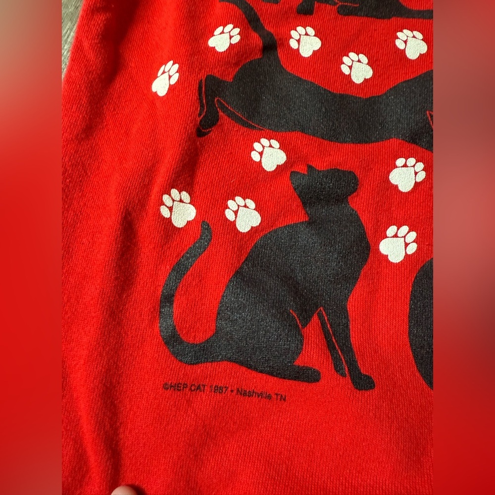 VTG I Love Cats Cat Lover Sweatshirt Crewneck Pullover Red Black Size S M - Picture 5 of 12